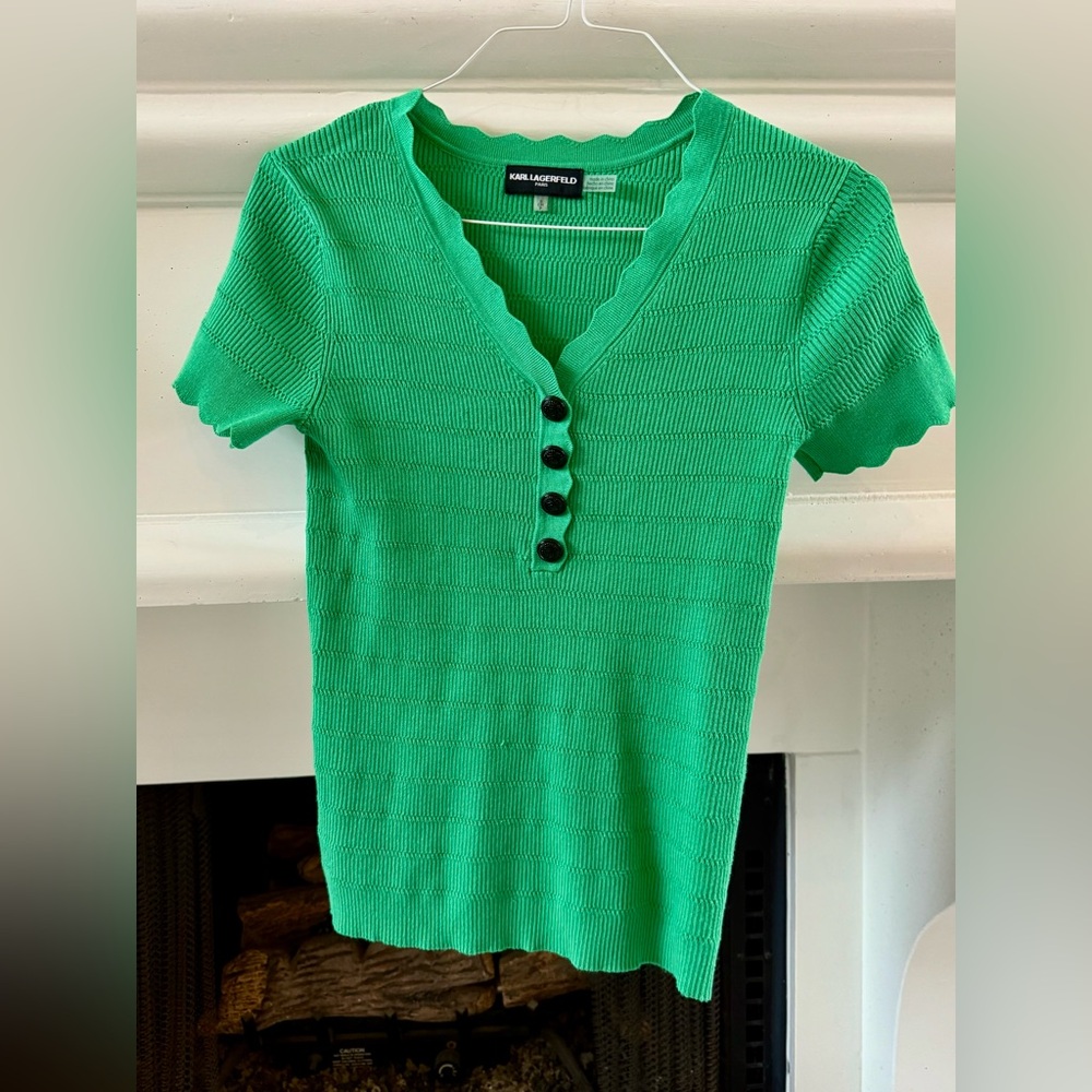 Karl Lagerfeld Vibrant Green Scalloped Button Top